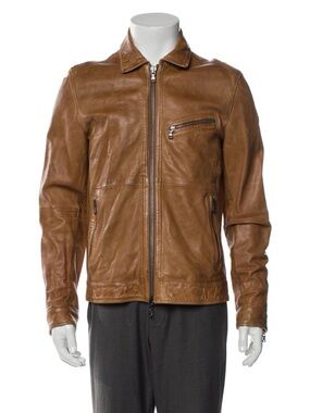 John Varvatos Brown Leather Eel Skin Jacket